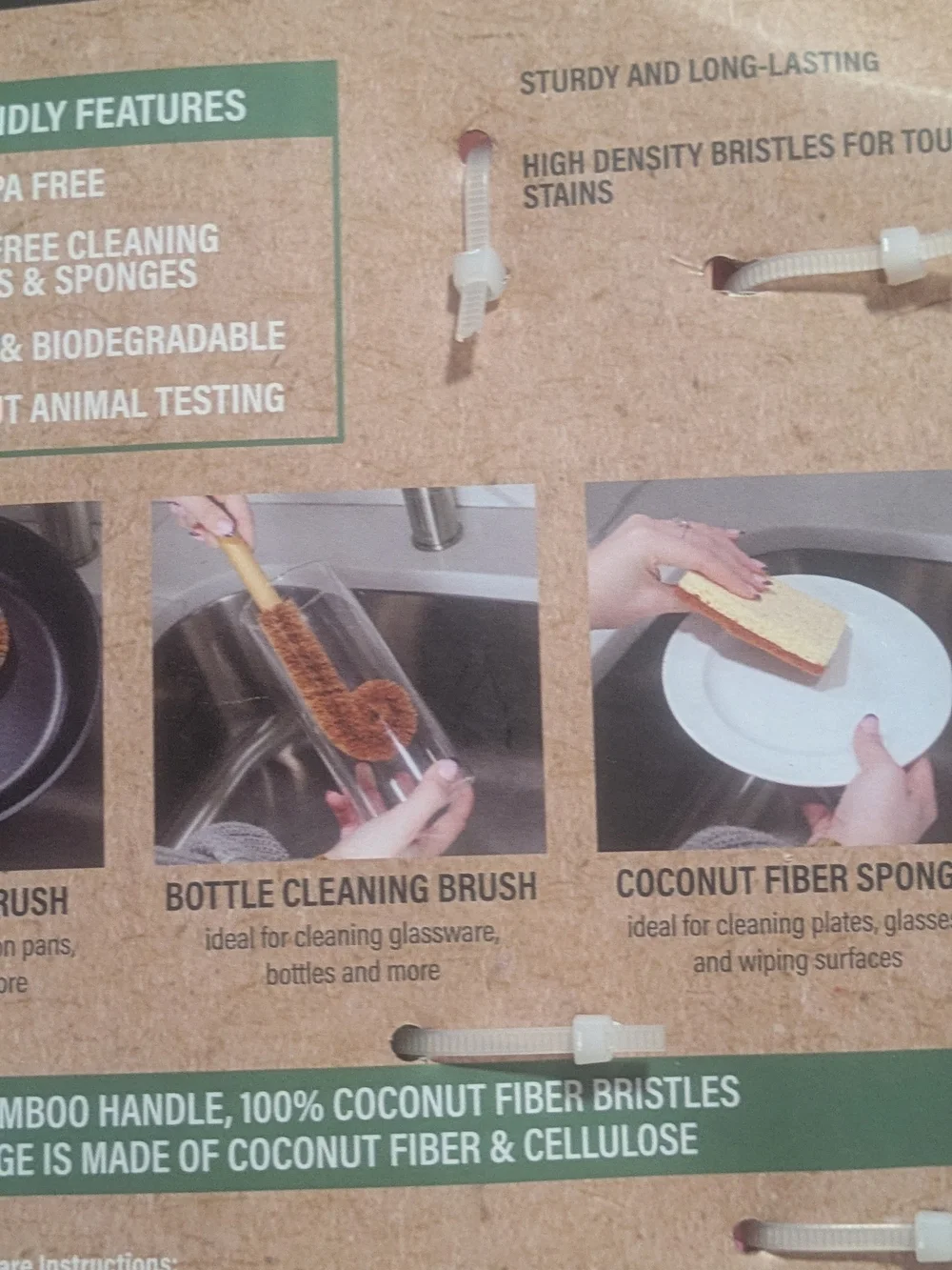Live Green Sponge & Natural Fiber Cleaning Brushes - Brown